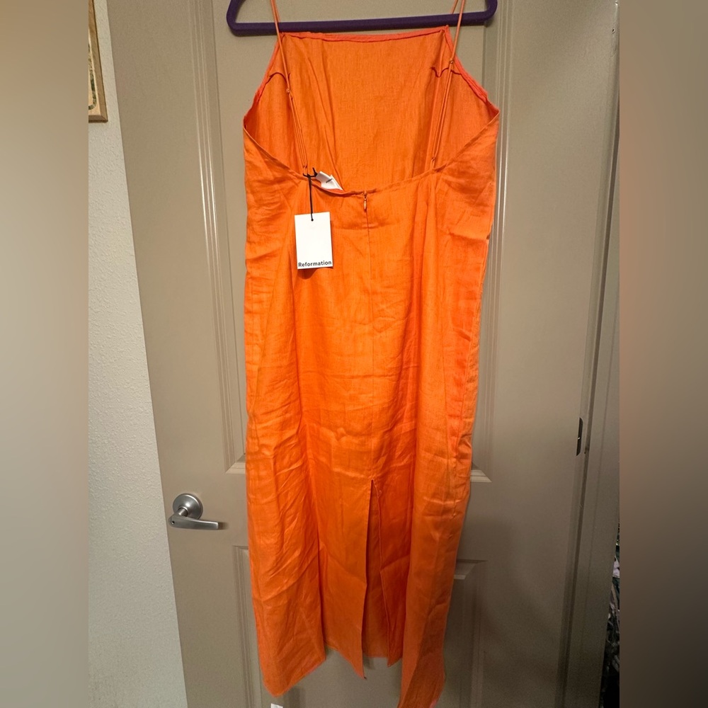 NWT Reformation Gael Linen Dress Orange - Size 12 - Picture 6 of 10